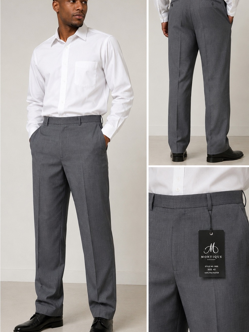 Montique Gray Men's Dress Pants - Tailored Straight Leg